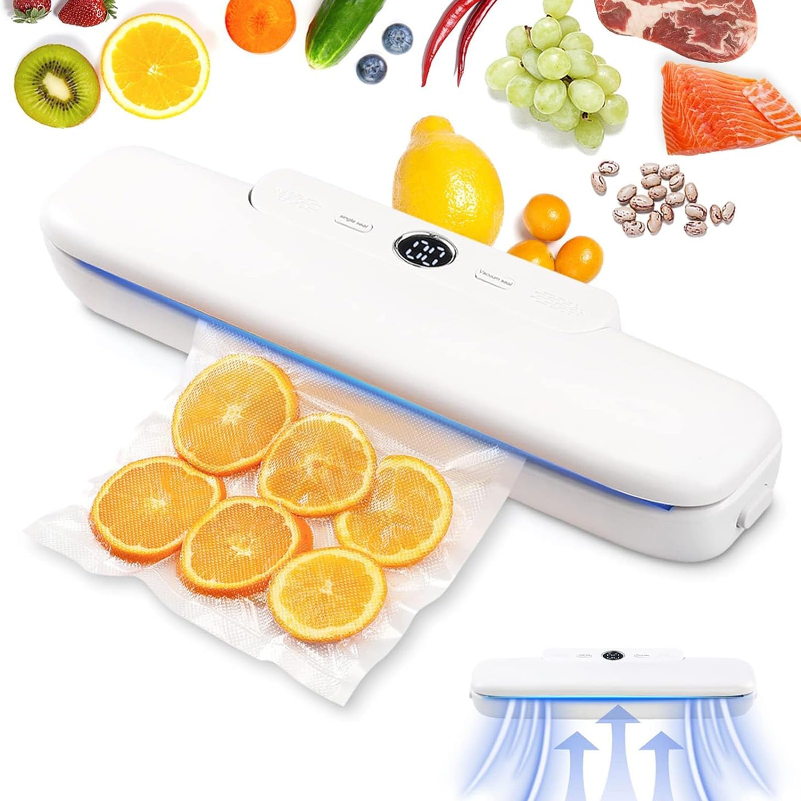 FHRKA Automatic Vacuum Sealer Machine with -Touch Sealing, Compact Food Sealer for Dry Food, Includes 10Pcs Vacuum Seal Bags