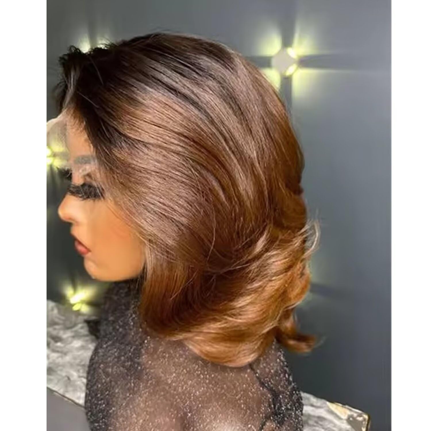 Brown #1B/4 Short Wavy Bob Wig 13X4 HD Lace Front Wig with Baby Hair Natural Wave Pre Plucked Virgin Human Hair Glueless Brazilian Remy 150% Density for Black Women 12"