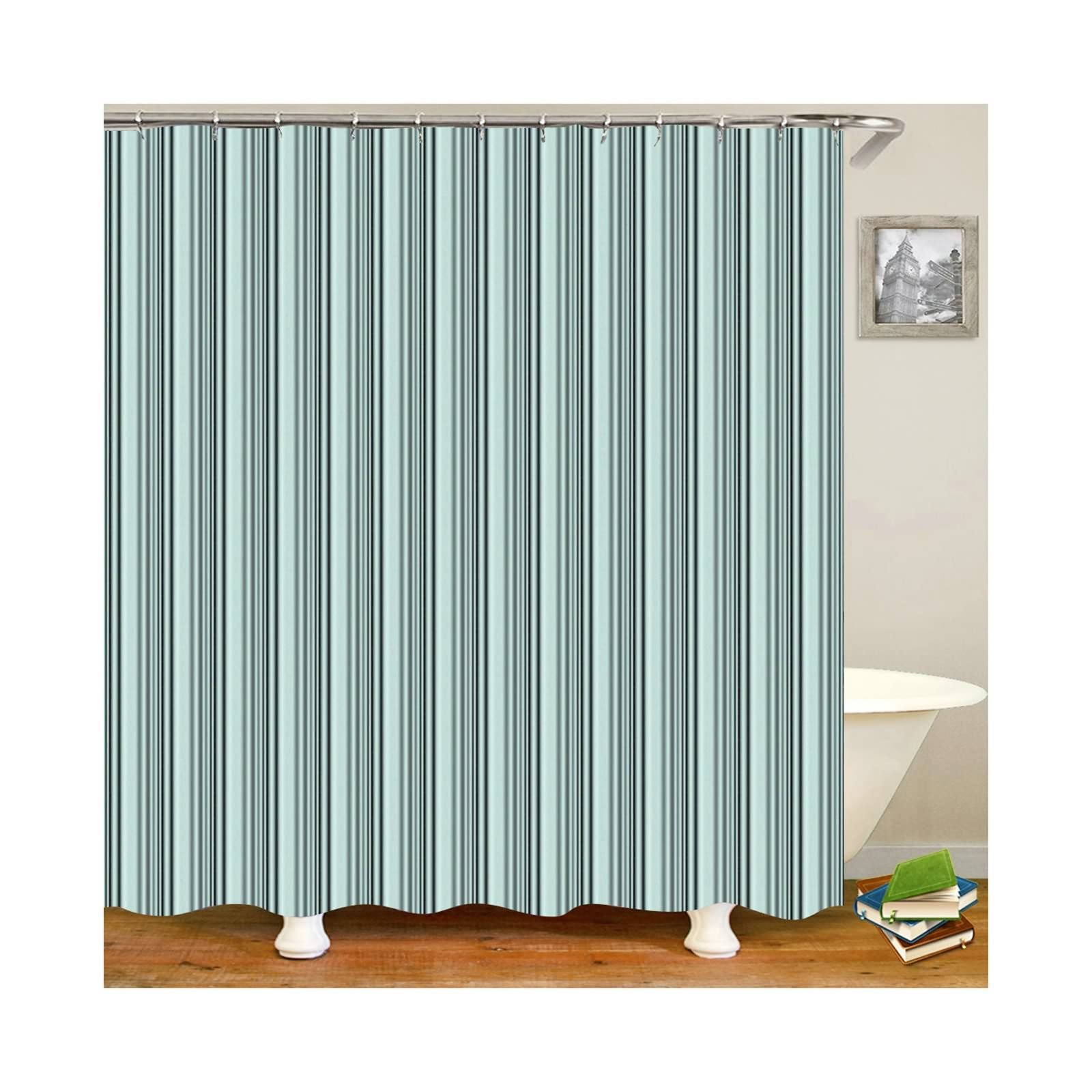 Rideau de douche bleu 180x200cm à motifs rayés en polyester imperméable