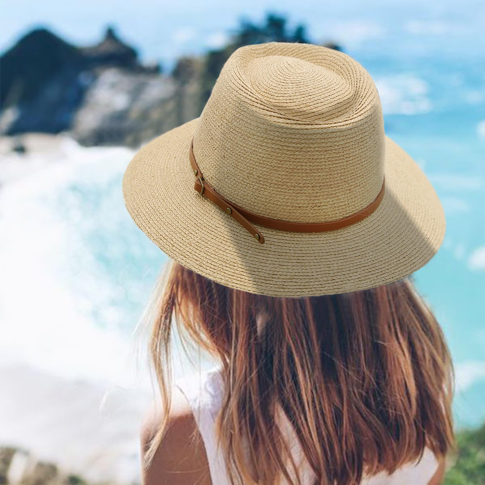 Sombrero Panamá para mujer, sombrero de rafia, sombreros de playa, sombrero de paja de ala ancha