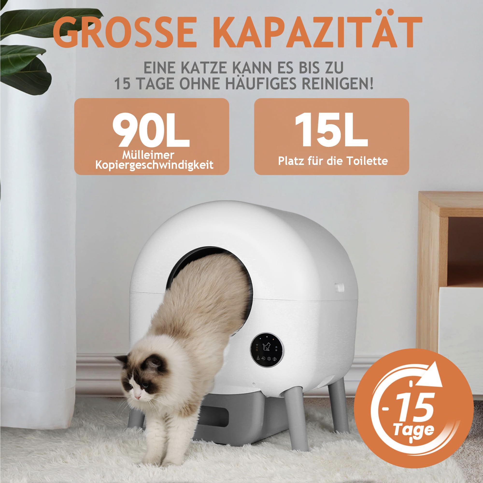 PetSnowy Snow+ Katzenklo Selbstreinigend, Selbstreinigende Katzentoilette Ohne TiO2/App