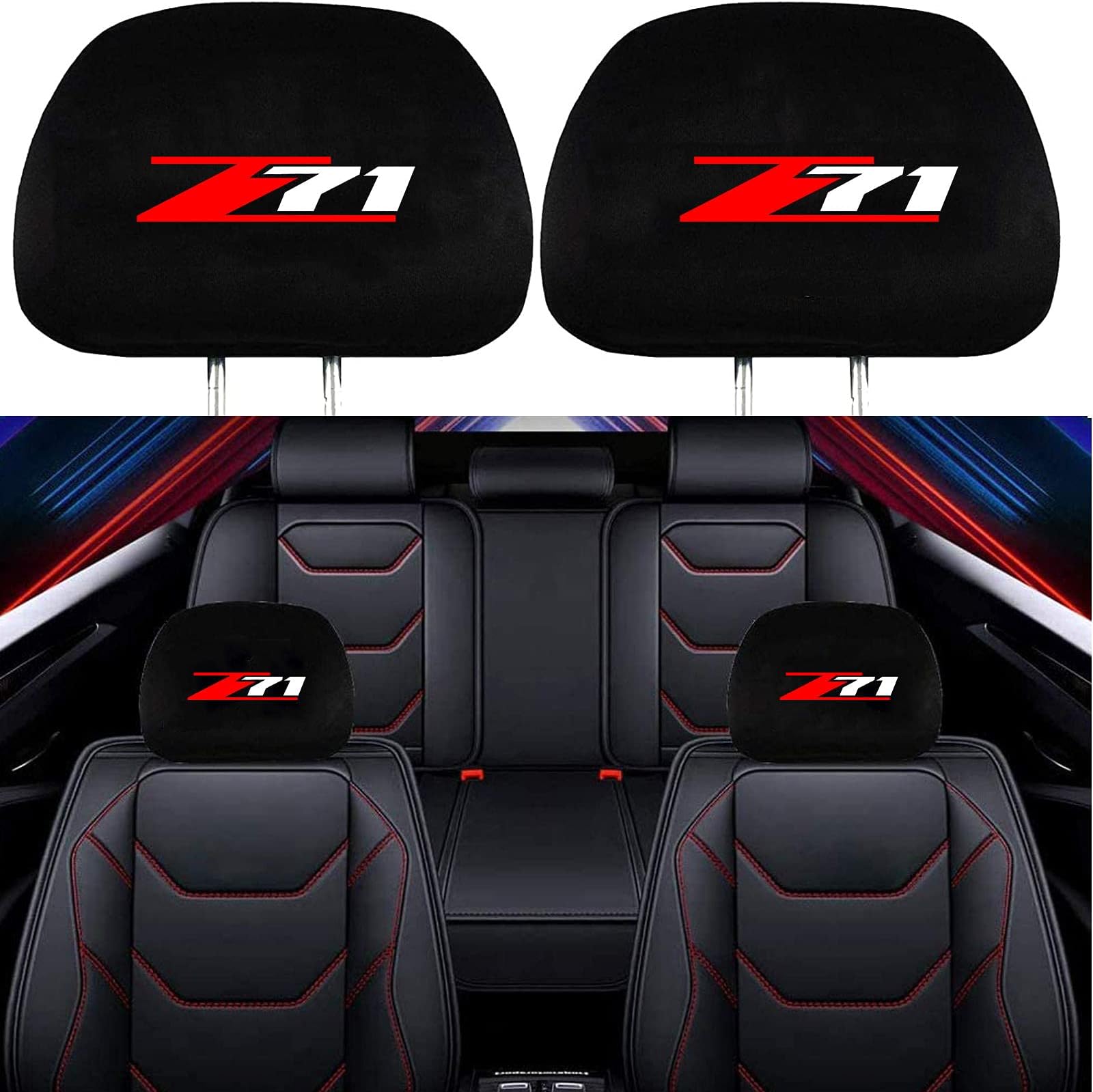 Sunyi 2 Pack Headrest Covers for Z71 Chevy Colorado Silverado 1500, Soft Black Fabric Head Rest Cover Universal Fit to All Car/Truck Models (forZ71)