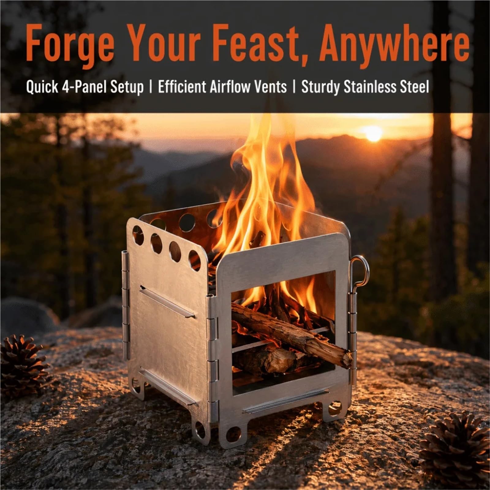 Braciere Da Campeggio Fornello Da Campeggio Leggero In Acciaio Inossidabile | Fori di ventilazione Pitz pieghevole portatile compatto che brucia staccabile