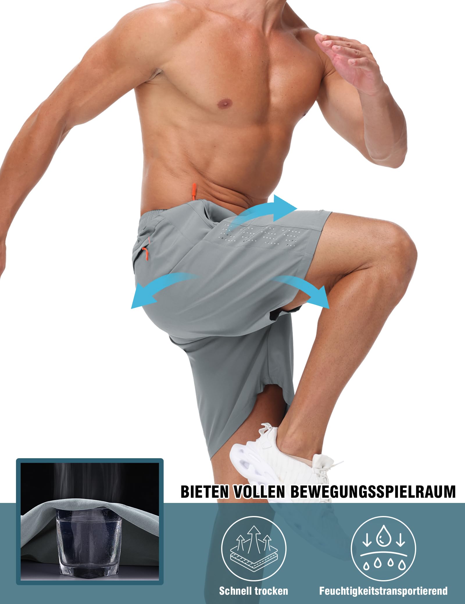 Herren Sporthose Kurze Atmungsaktive Gym Fitness Hosen Dry Fit Lauf Shorts Training Funktionsshorts Mit Reißverschlusstaschen 2er Pack