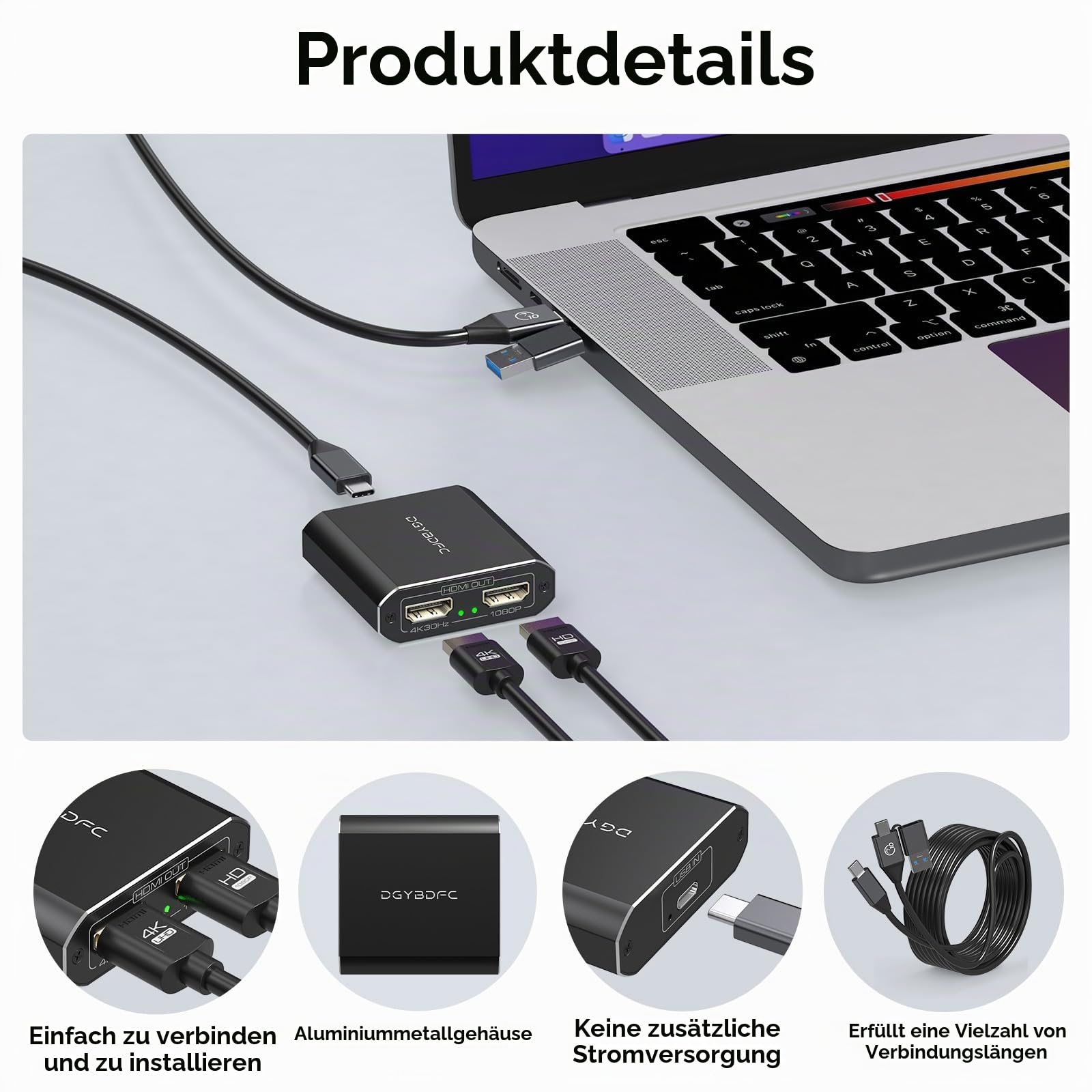 USB A/C auf 2 HDMI Adapter 1 in 2 Out Extended Display Dual Monitore USB 3.0 A & C auf 2 HDMI Splitter 4K 30Hz+1080p 60Hz für Laptop Unterstützt MST/SST Modus mit USBA/C-zu-USBC Kabel