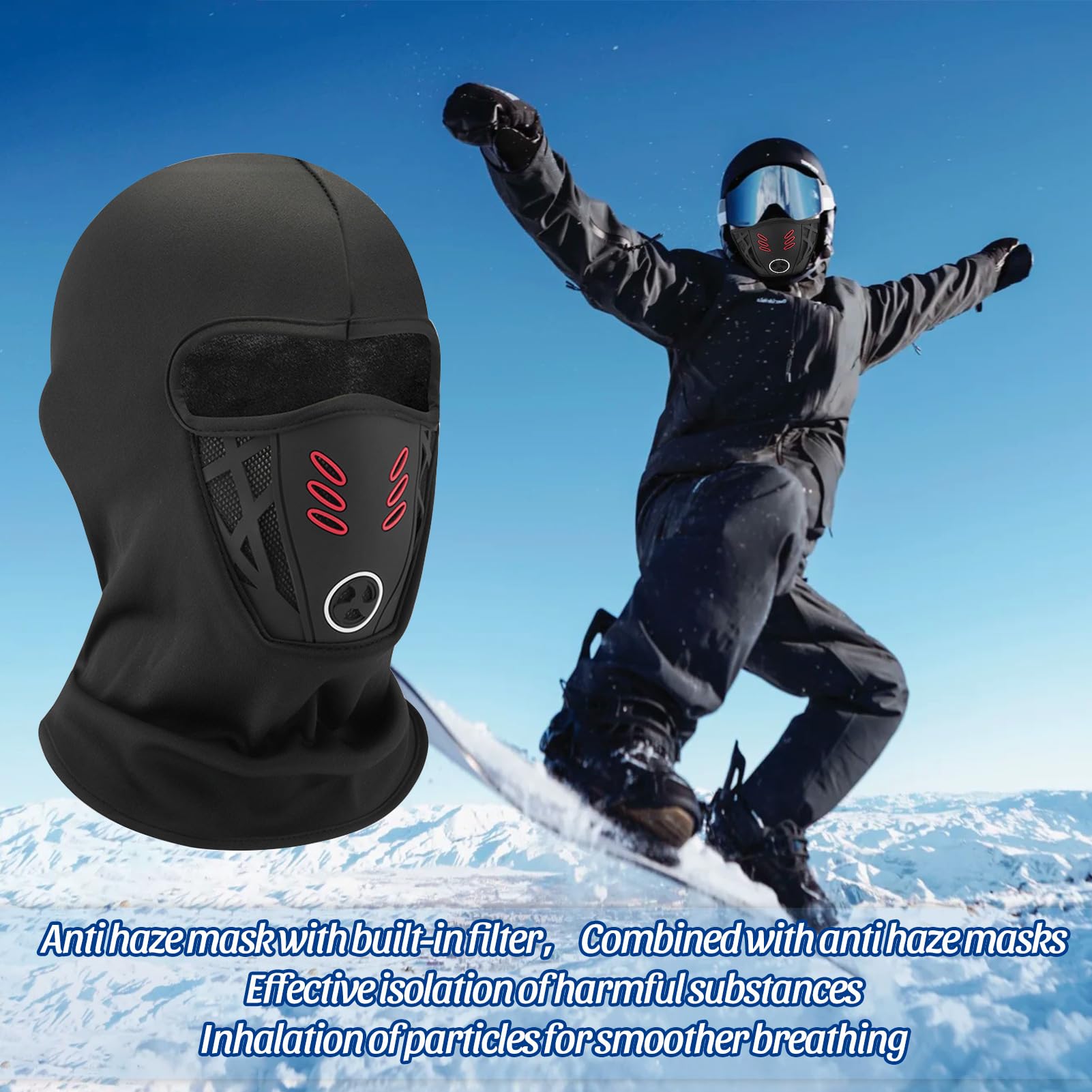 Men's Winter Rider Warm and Anti Haze Face Mask, Windproof and Warm Full Face Mask, 3D Design Breathable Black — view 4