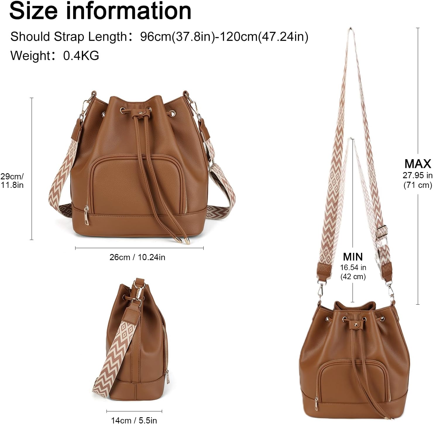 AFKOMST Drawstring Bucket Bag for Women Medium Spring and Summer Purse Hobo Handbag with Crossbody Guitar Strap | Fit 11" Pad, A5 Notebook, Long Wallet, Soft Vegan Leather - Image 7