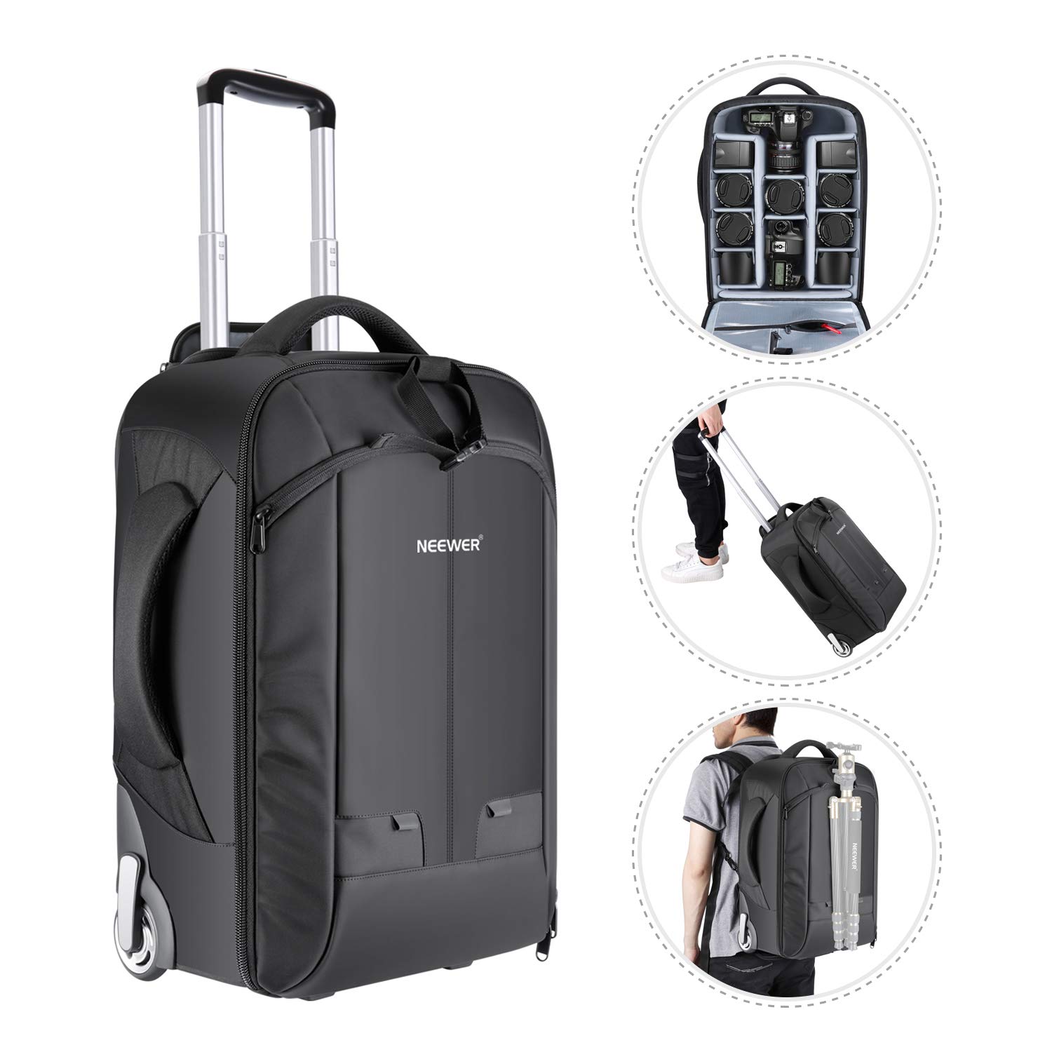 wheeled luggage with detachable backpack