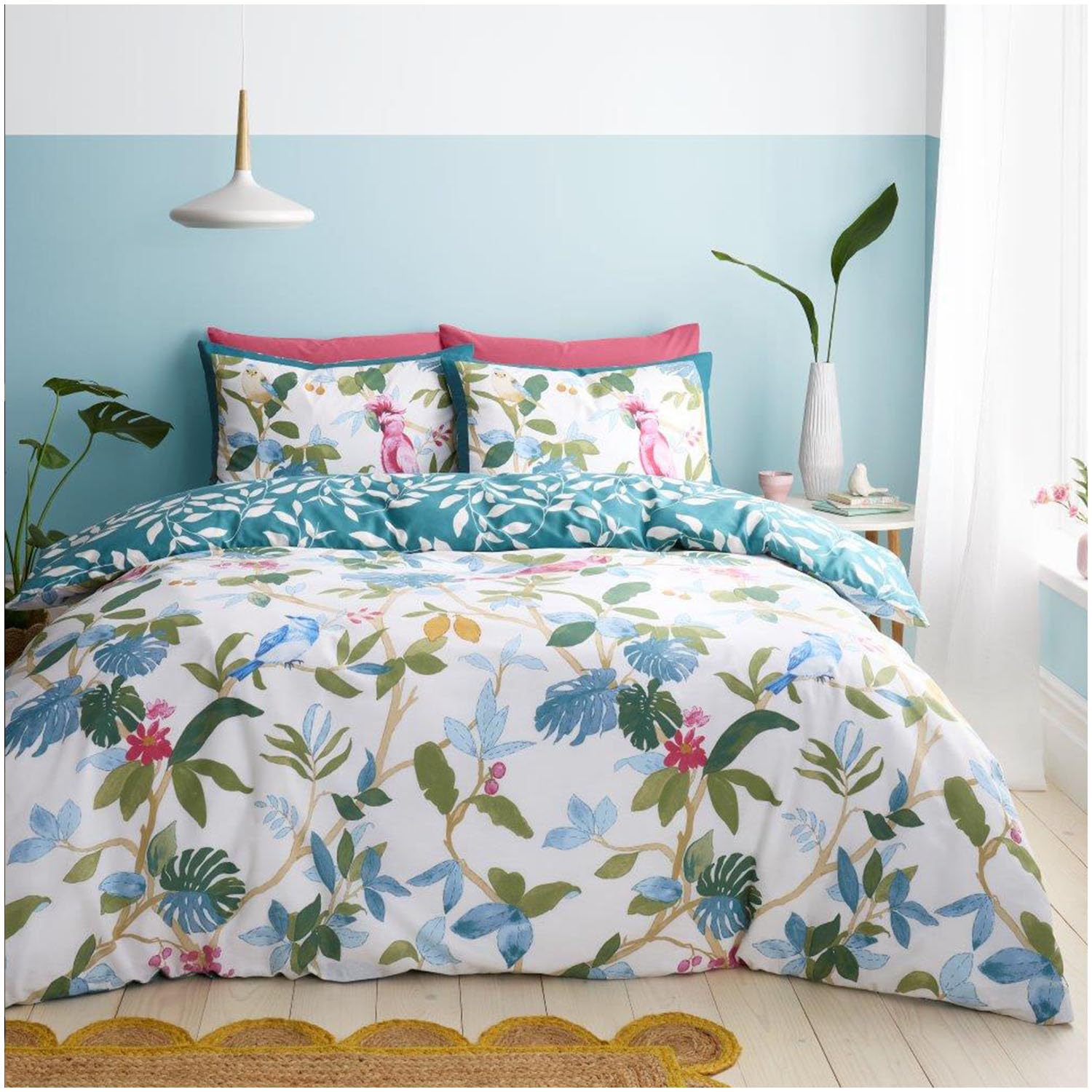GC GAVENO CAVAILIA Leaf Pattern Duvet Cover King Size (230x220cm) - Polycotton Duvet Set 3 Piece Bedding Bed Cover with Pillowcase - Washable Linen - Green