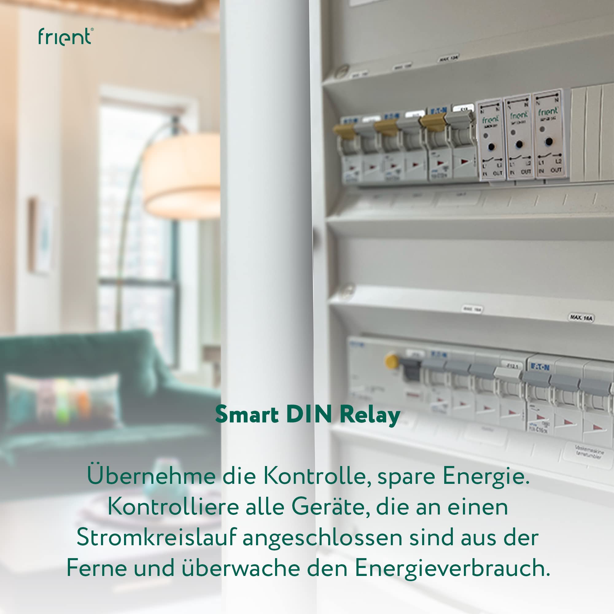 Frient Smart DIN Relay - Zigbee Schaltrelais mit Strommessung - 16A | DIN-Schienen-Montage für Smart Home - Kompatibel mit Homey, Home Assistant und SmartThings - Monitoring für Stromverbrauch
