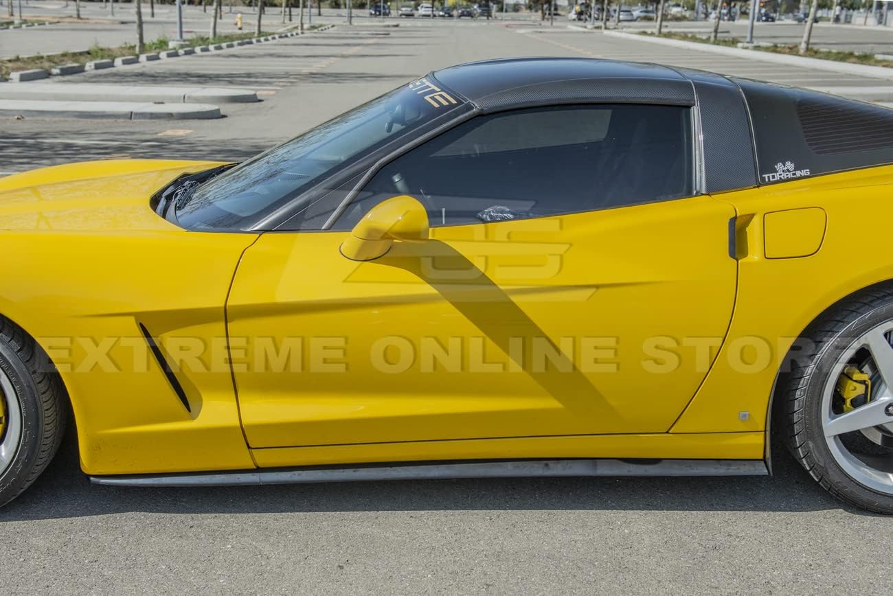 Replacement for 2005-2013 Chevrolet Corvette C6 Base Models | ZR1 Style Front Bumper Lip Splitter with Side Skirts Panel Mud Flaps Pair (ABS Plastic - Plastic Black)