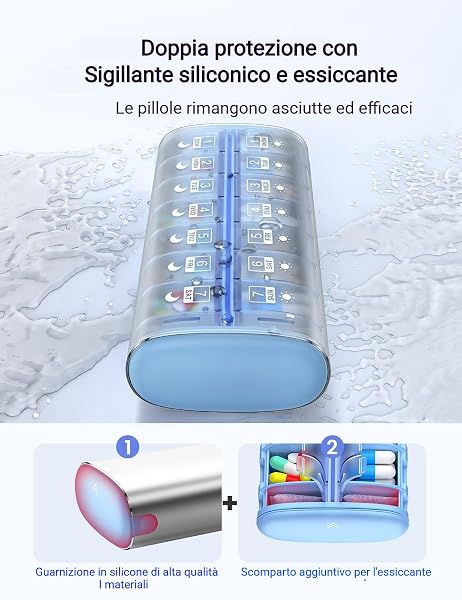 Vaydeer Portapillole settimanale per 7 giorni (supporta 2 volte al giorno), custodia da viaggio in metallo, grande capacità, per integratori, pillole, vitamine e farmaci (argento) - 2