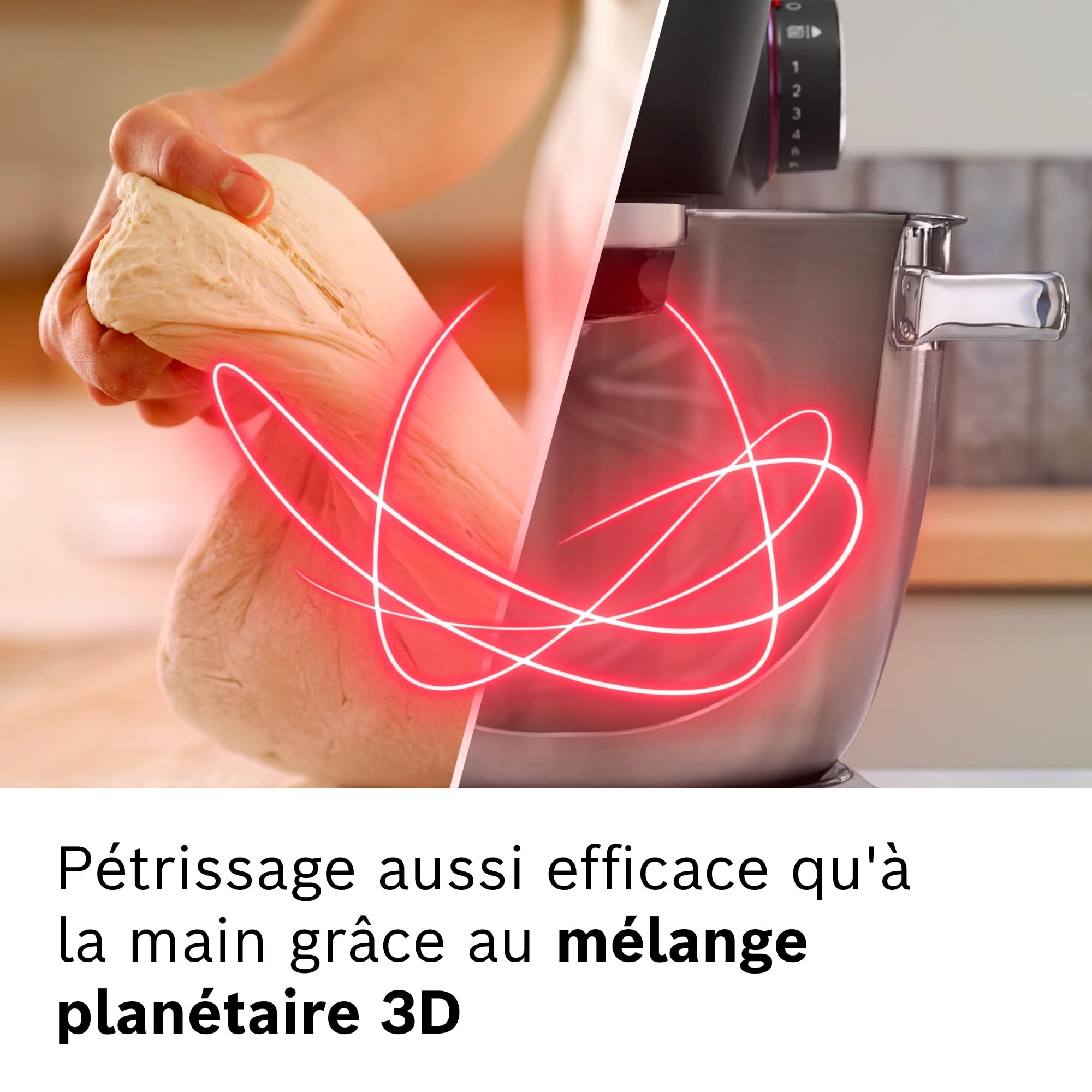 Bosch Robot pâtissier Série 8, avec balance intégrée, moteur 1800 W refroidi par air, mélange homogène 3D, set pâtisserie, bol 6,0 L, bol supplémentaire 5,3 L, châssis en métal noir/argent, MUMS8ZS18