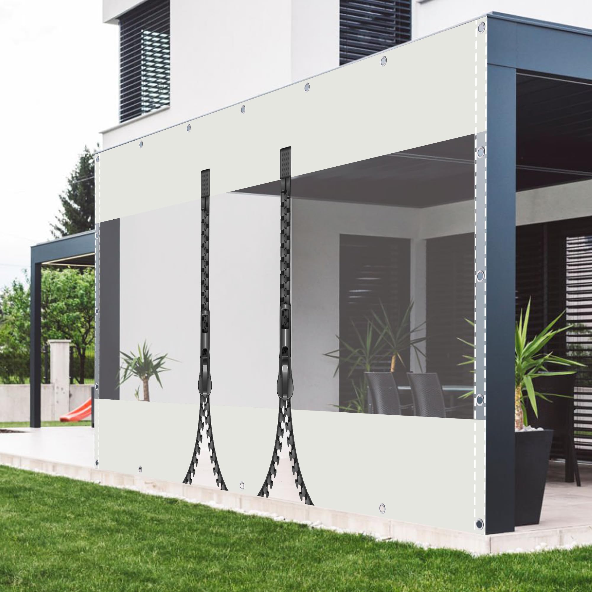 TMGJShd Clear Tarpaulin Heavy Duty 1.5mx3m Transparent Tarpaulin Sheet, 0.5mm Transparent PVC White+Clear Tarpaulin with Eyelets and Double Zip Waterproof Tarpaulin for Garden, Garage, Gazebo.