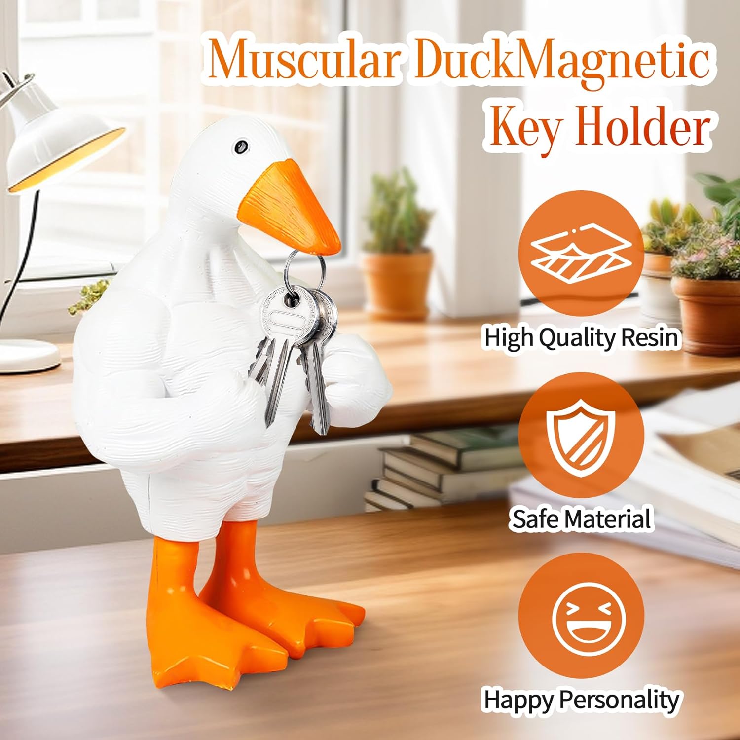 Goose Duck Key Hooks, Magnetic Key Holder, Funny Muscular Goose Duck Sculptures for Home Office Desktop Decor
