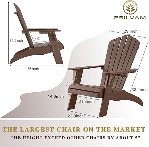 Miniatura 3 de Psilvam Silla Adirondack, silla para hoguera de madera de polietileno de gran tamaño con soporte para tazas, sillas de patio de soporte de 350