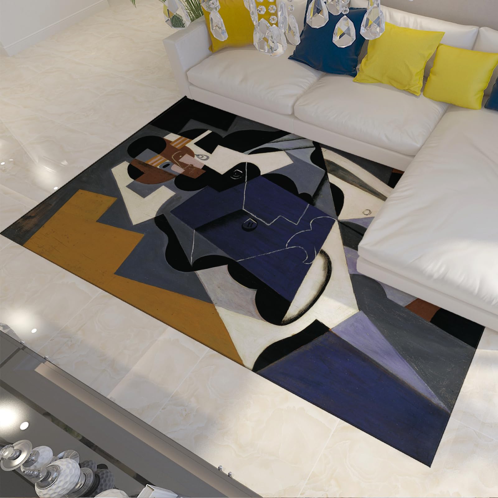 Tapis Juan Gris Tapis de Zone Tapis Abstraits Tapis lavables en Machine Tapis de Motif Moderne Tapis d'impression antidérapants à Faible Pile Doux et usés pour Salon 160x230 cm