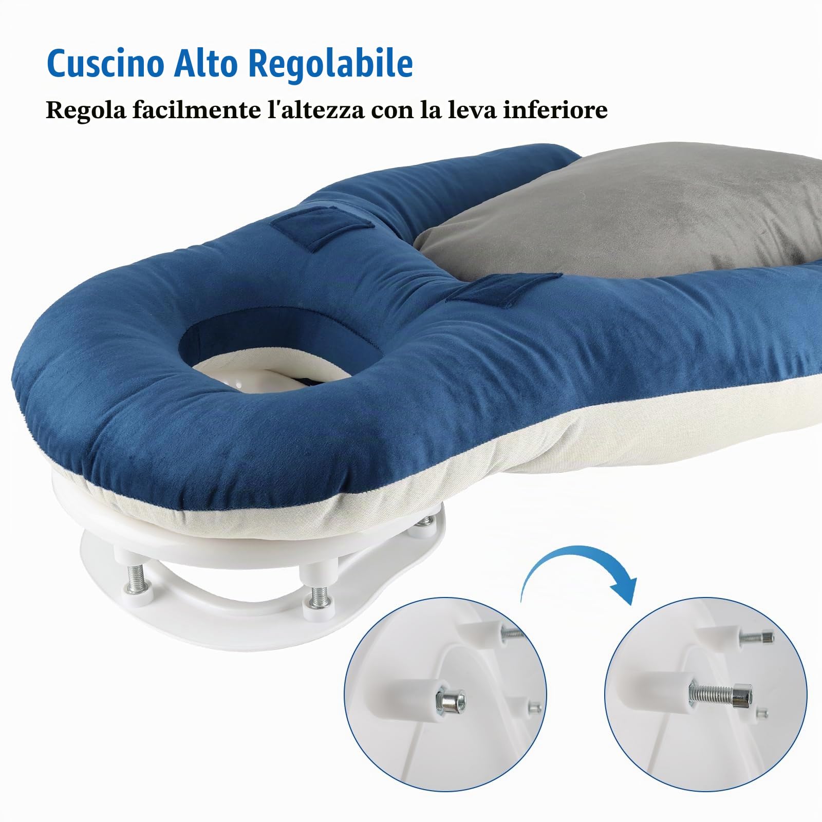 JAOGAUS Cuscino prono con foro viso, Memory Foam, Poggiatesta regolabile | Cuscino ergonomico per dormire a pancia in giù, con supporto viso e memory foam, ideale per recupero post operatorio occhi