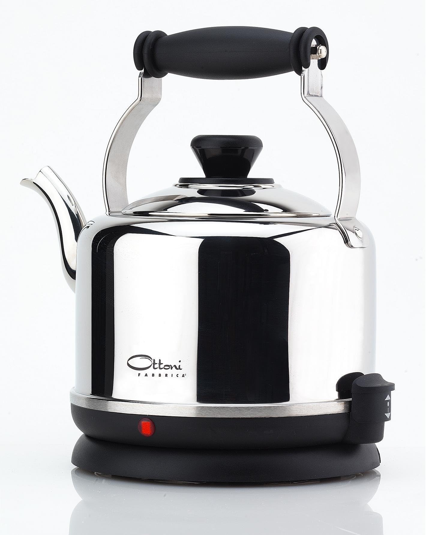 Ottoni Fabbrica Electric Kettle Stainless Steel Designed and Made in Italy 1,7 L 2400W, Automatic Shutoff, BPA-Free, Removable Limescale Filter, Boil-Dry Protection, 360ยฐ Base Fjord Nero Polished