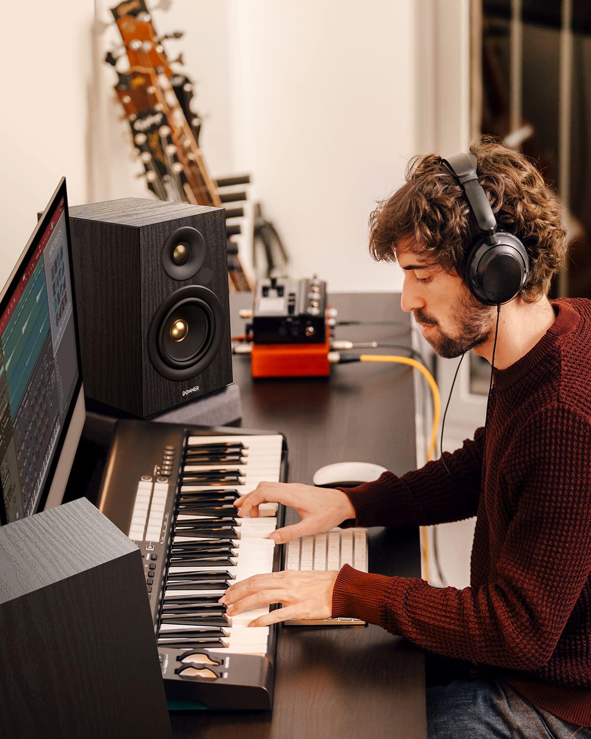 Donner Active Bookshelf Speakers with 60W RMS Powered, Long Stroke