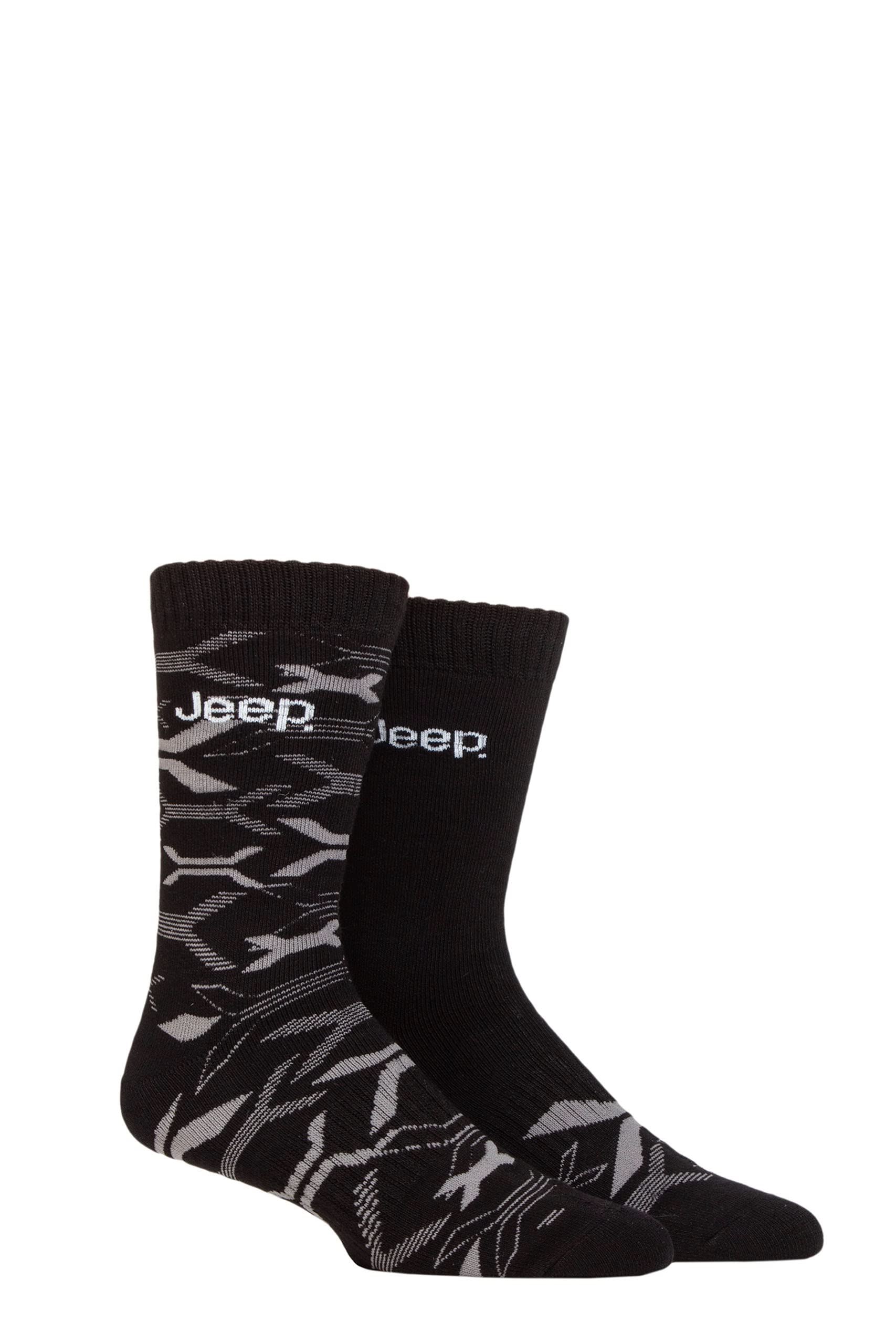 Jeep Men's Black/Charcoal Plain And Patterned Fully Cushioned Foot Eco-Friendly Bamboo Blend Boot Socks With Arch Supports Multipack Of 2 6-11