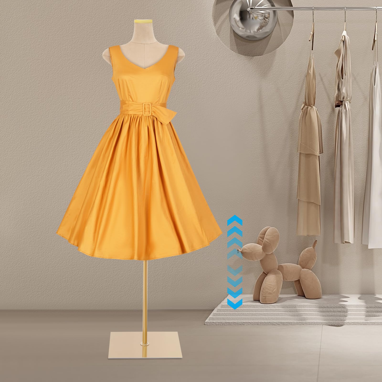 Schneiderpuppe Schaufensterpuppe Kleiderpuppe Mannequin Mannequin Body Schneiderpuppen Weiblich Hüfte Höhenverstellbar 150 bis 210 cm Für Boutique Schaufenster (Gold, U)