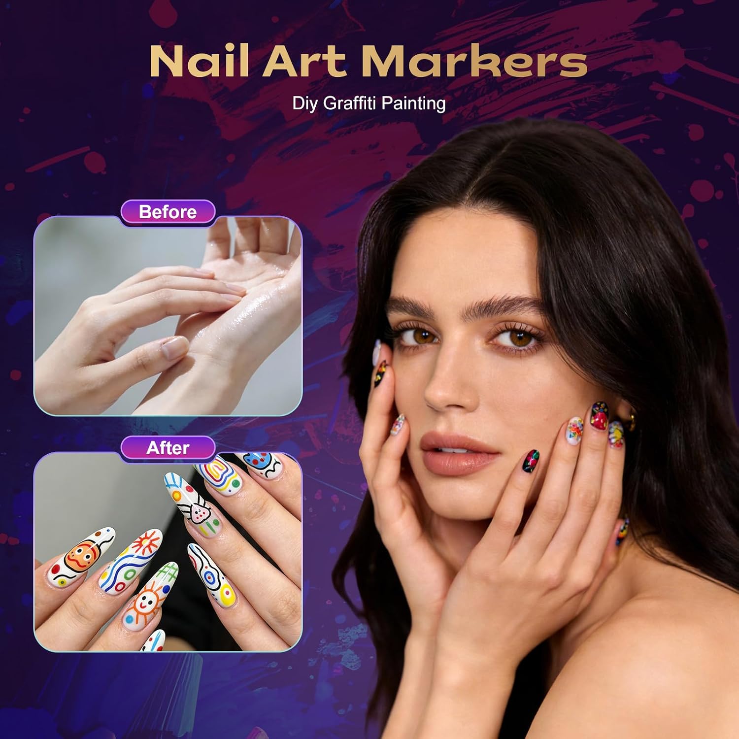 24 Colors Nail Art Pens Set,24PCS 3D Gel Nail Polish Pen Water-based Quick Drying,Dual-Tip Nail Art Markers Acrylic Paint Marker for DIY Nail Design Drawing Nail Point Painting Liner Pen Manicure Tool