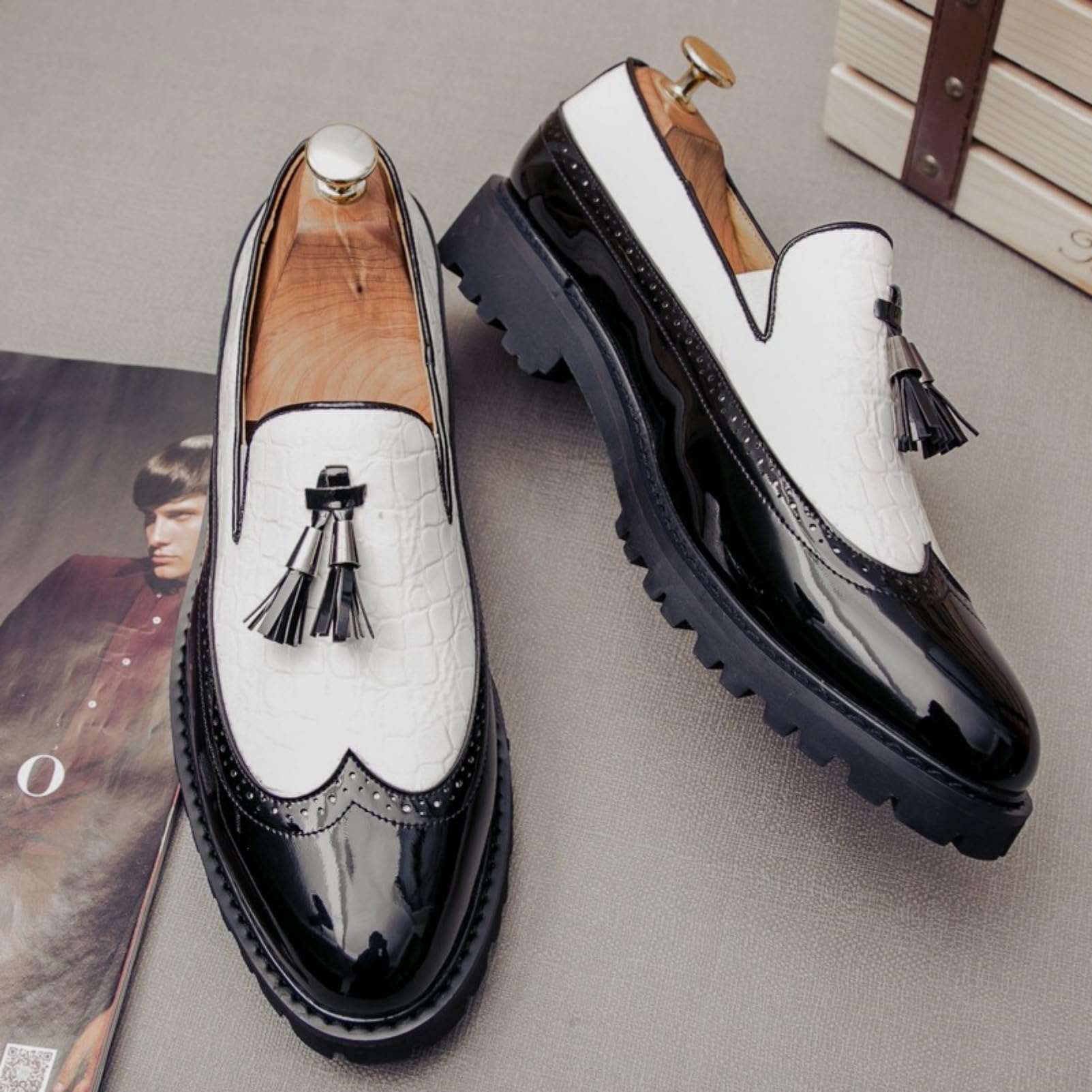 ANUFER Uomo Bello Mocassini con Nappe Wingtip Brogue Slip-on Formali Scarpe da Sera