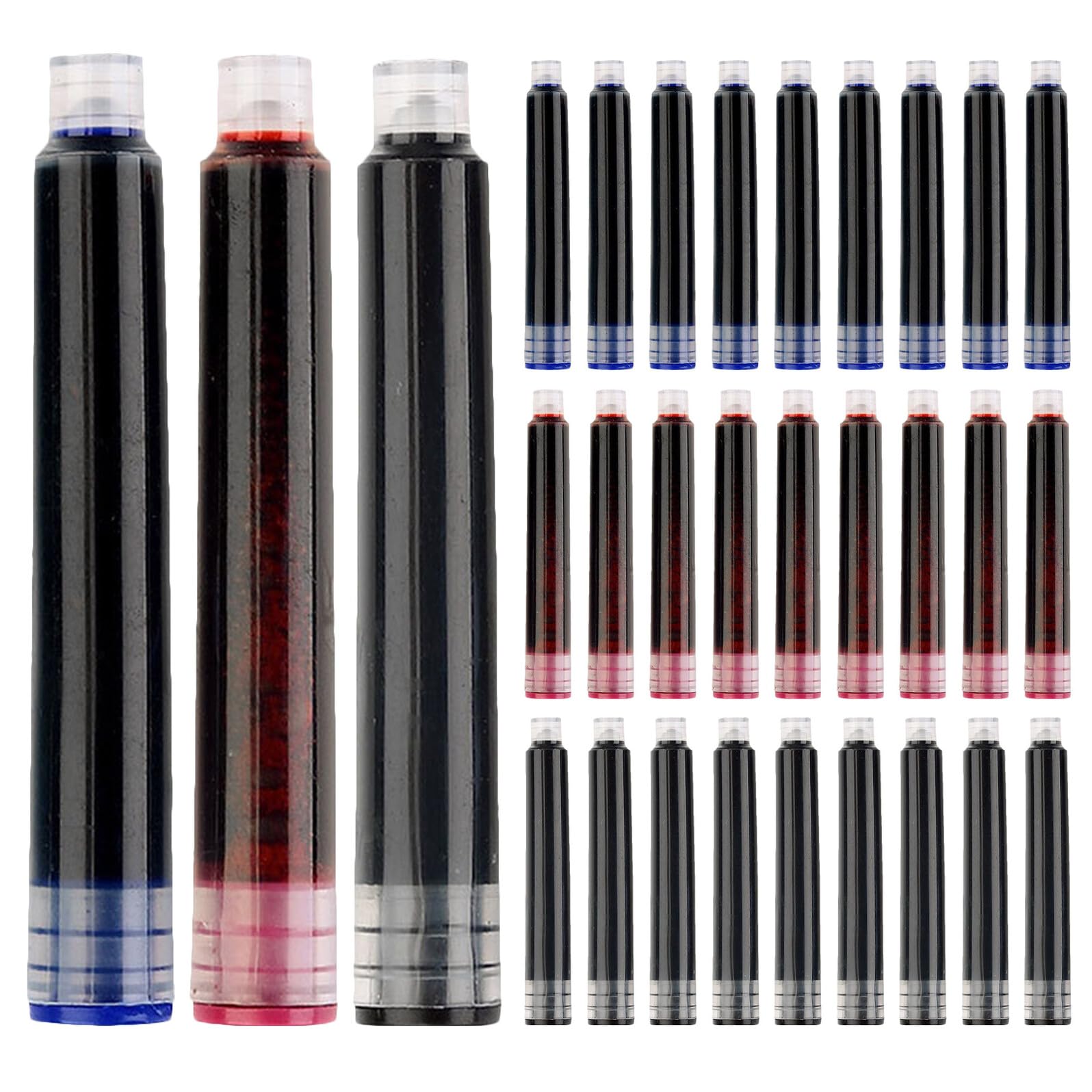 OSALADI 450 Pièces Cartouches D'encre pour Stylo-plume 3,4 Mm, Recharge, Couleurs Bleu Noir Rouge, Compatible Stylos Scolaires et Bureau, Recharges D'encre Remplaçables pour Écriture