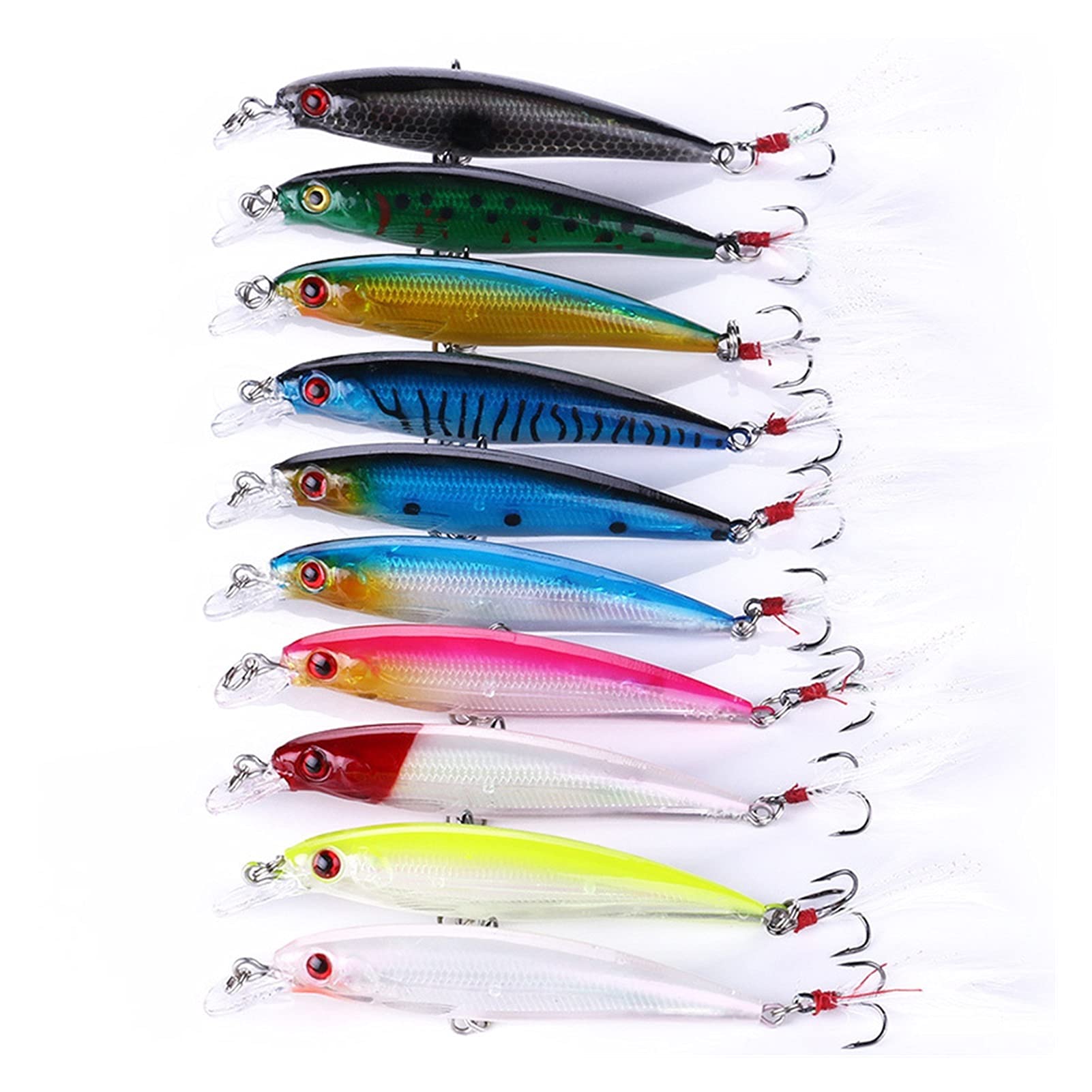 Señuelos de Pesca Señuelos de pesca conjuntos de pesca de pesca de pesca de carpa traje de abordaje artificial cebo duro con gancho de plumas Minnow Fish Lure Kit 10pcs Cebos Artificiales