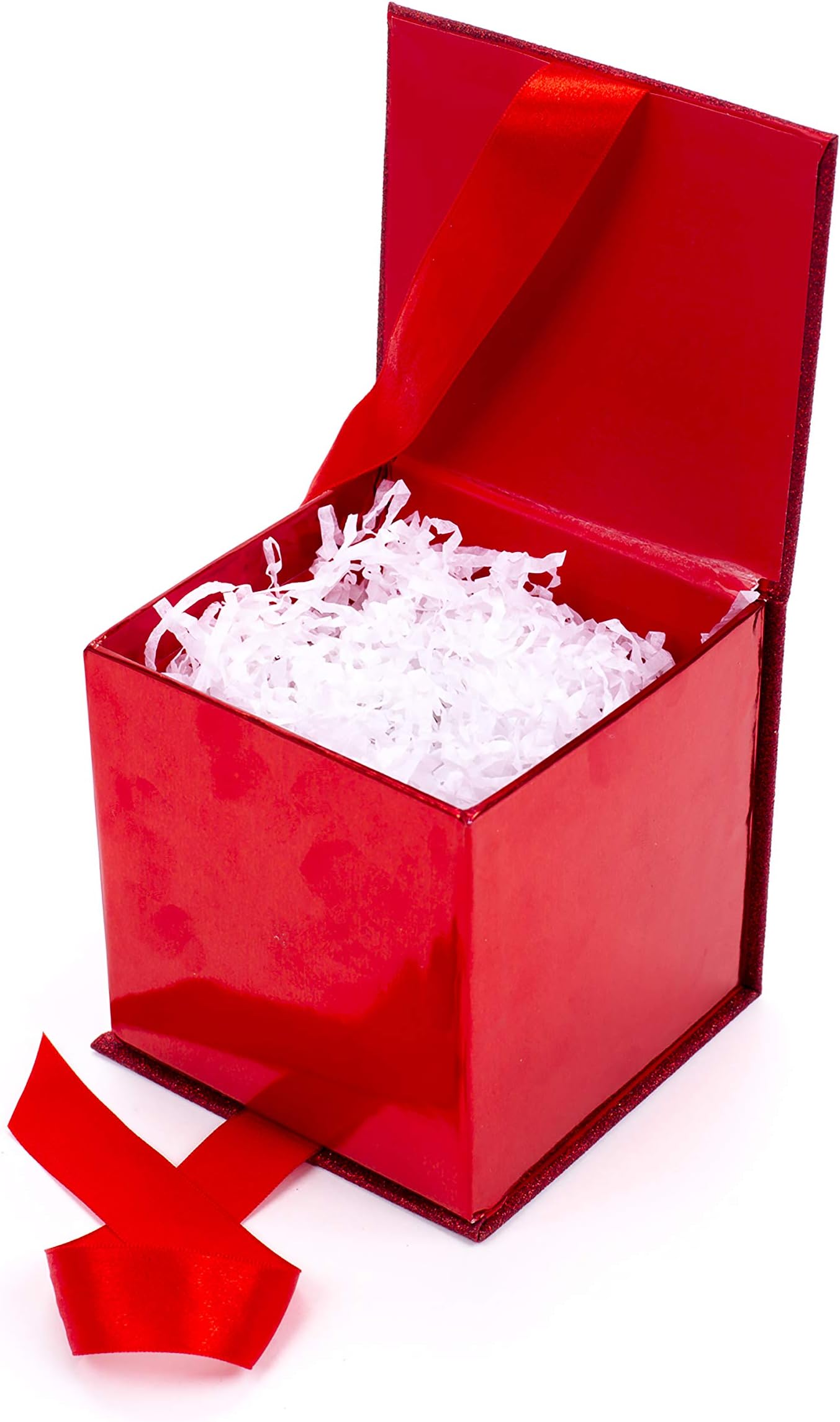 Hallmark Small Gift Box with Bow and Shredded Paper Fill (Red Signature 4 inch Gift Box with Glitter) for Birthdays, Graduations, Anniversaries, Christmas, Valentine's Day, All Occasion