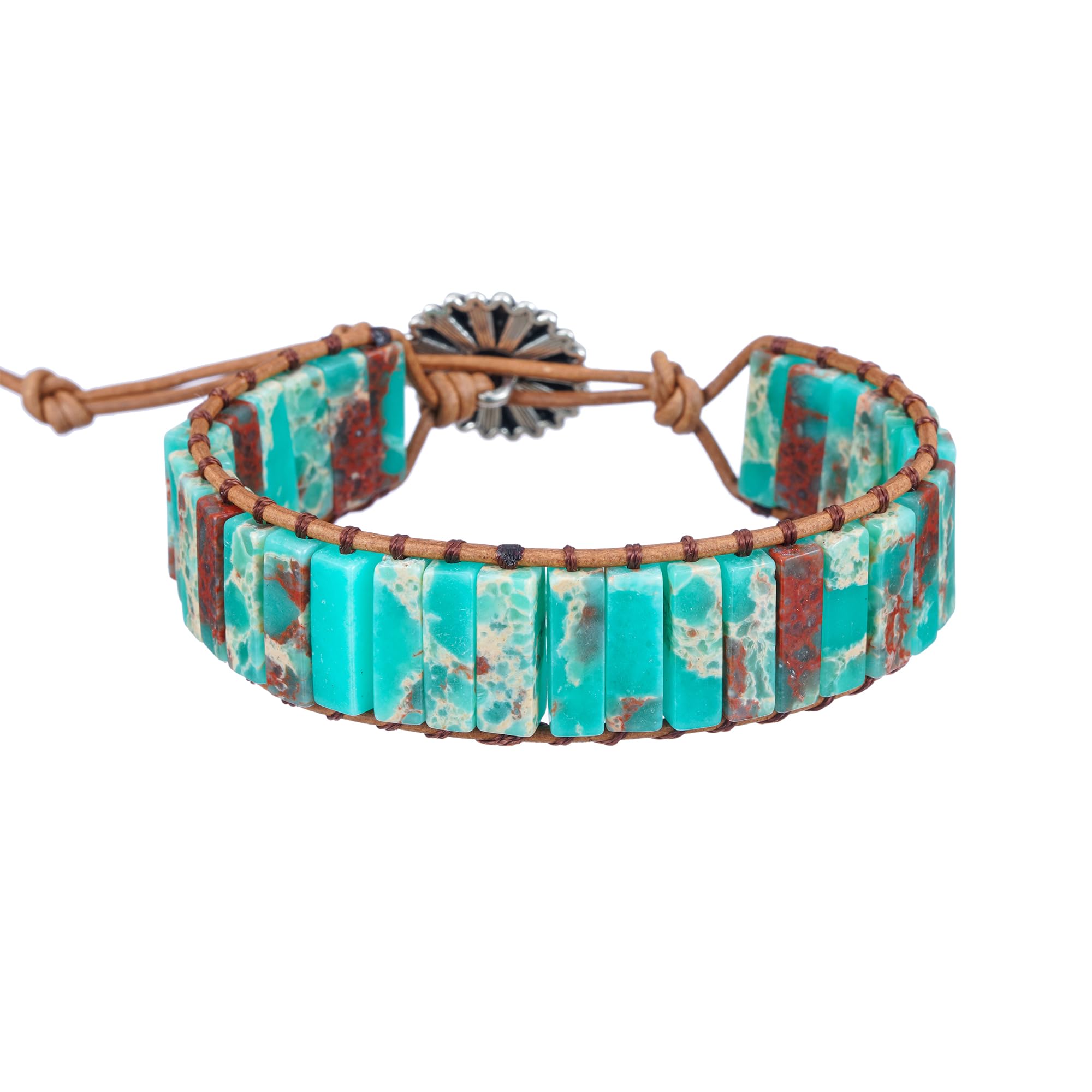 Plumiss Women Boho Handmade Natural Stone Crystal Leather Bead Wrap Bracelets Collection