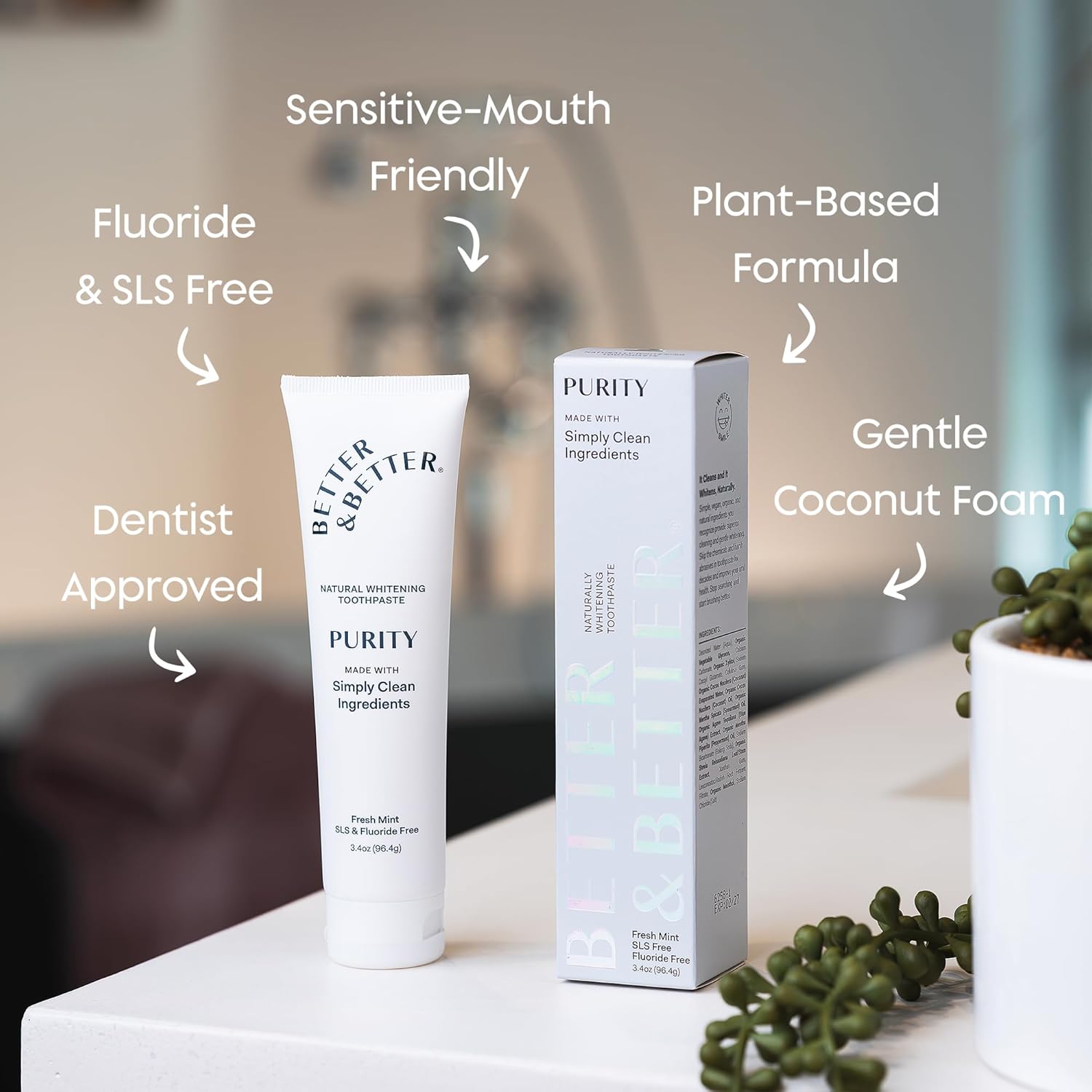Better & Better Purity Toothpaste | Natural Whitening Toothpaste Without Additives | Organic, Vegan, Fluoride & SLS Free | Coconut-Based Formula w/Fresh Mint Flavor | 3.4oz, 1 Pack - Image 2