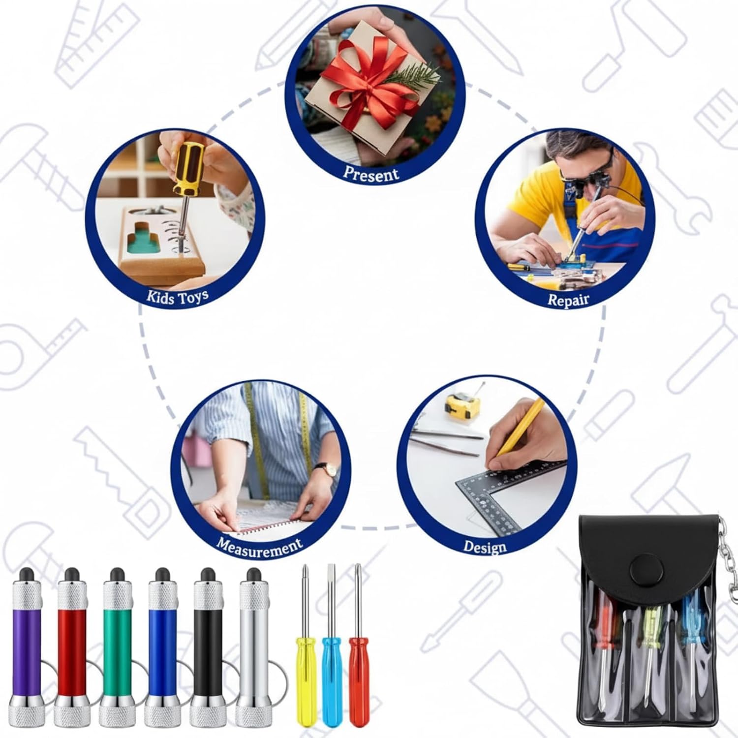 Jutom 36 Pcs Mini LED Flashlights Keychain Bulk Mini Screwdriver Keychain Set Father's Day Adult Tool Favors Prize for Father Men Husband Neighbor Gifts (Multicolor)