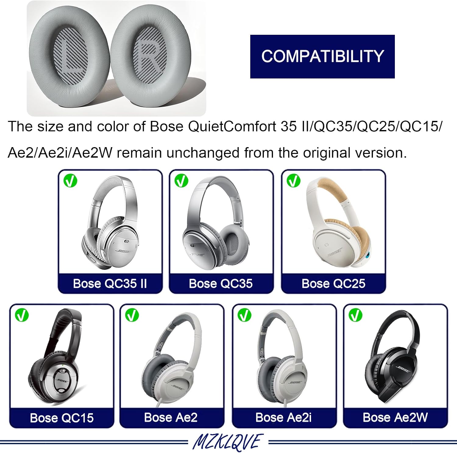QC35 Ear Pads - Replacement Earpads Ear Cushions for Bose QuietComfort 35 II and QC35 Headphones & More(Grey)