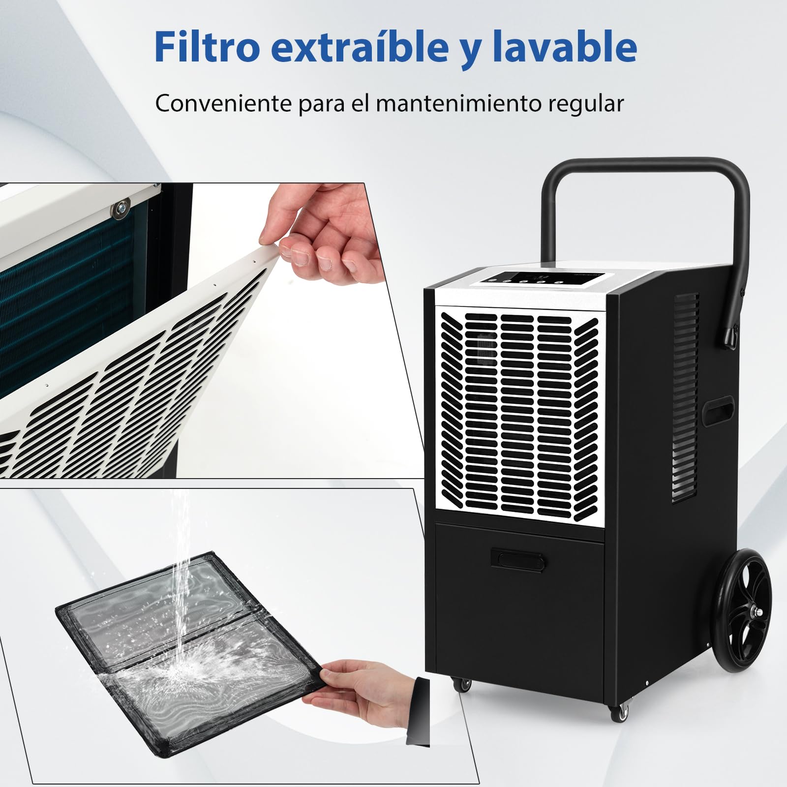 SOARS Deshumidificador Industrial 66L/Día con Bomba de Desagüe Automática y Manguera de Desagüe, Filtro Extraíble, Ruedas para Habitaciones de Hasta 418 m², Temporizador 24H (Blanco)