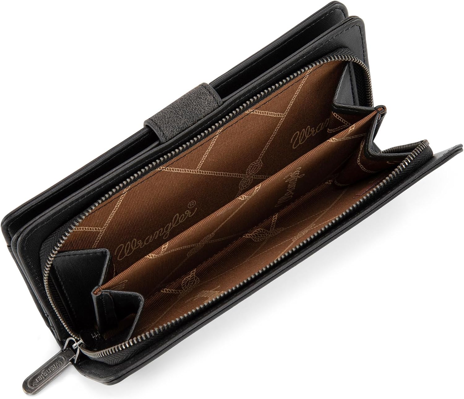 Montana West X Wrangler Black Tooling Flower Wallet for Women Bifold Zipper Wallets, Card Cases & Money Organizers Large Capacity Phone Cash Wallet Ladies Female Western Clutch Wallets with ID Window - Image 4