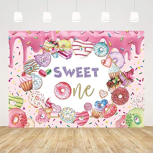 Miniatura 2 de Telón de fondo de rosquilla de 7 x 5 pies para niña, dona, primer cumpleaños, fiesta, fotografía, fondo de confeti, donas, suministros de decoración