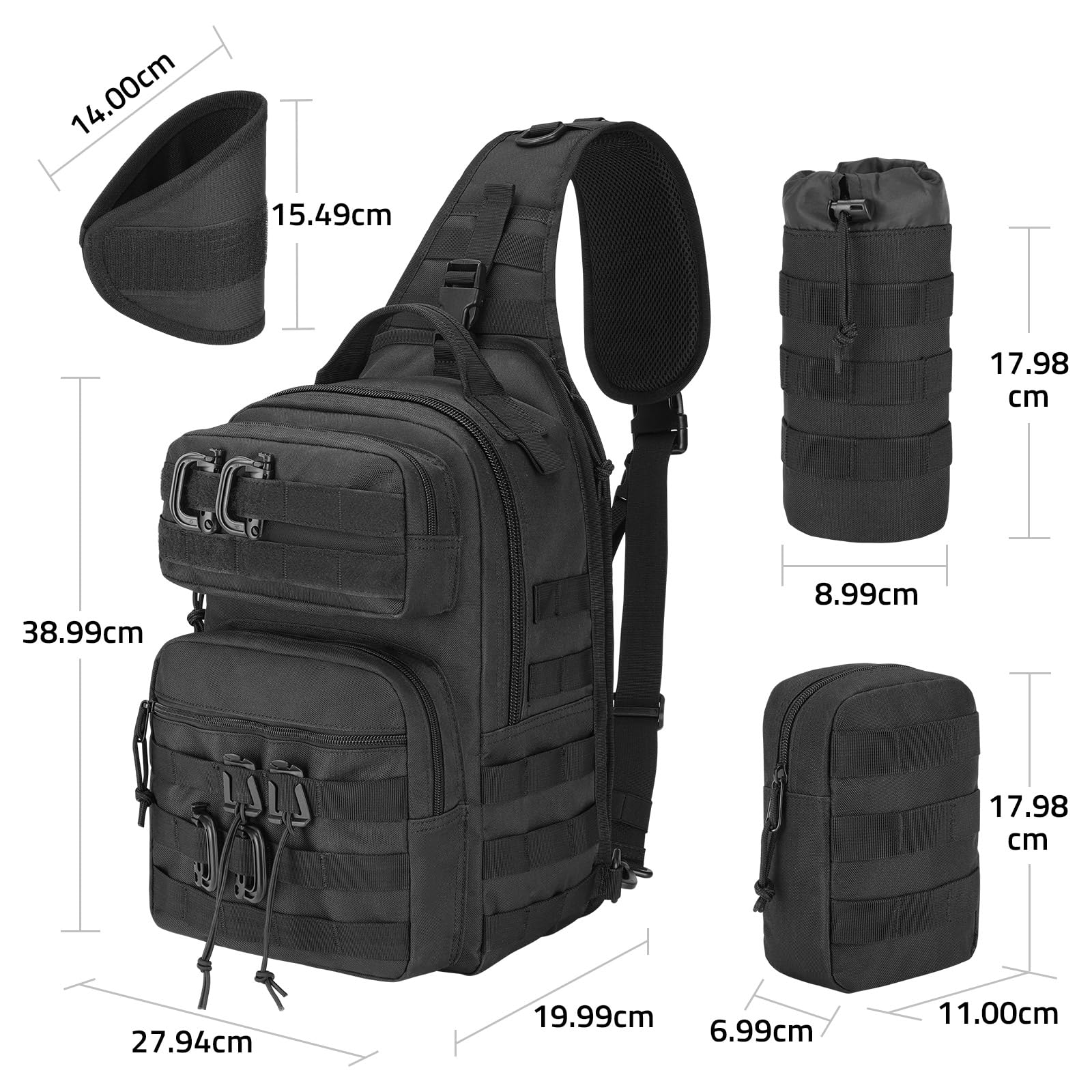 Taktyczny plecak Sling Bag dla mężczyzn, wojskowa torba na ramię Molle Army Assault, zdejmowana torba taktyczna z uchwytem na butelki, torba robocza na wędrówki EDC na wędrówki i kemping