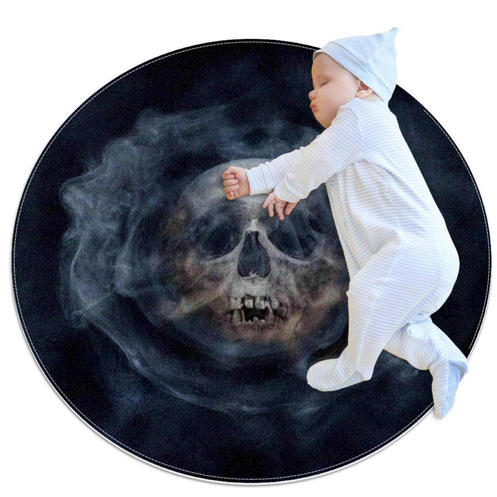 Tapis antidérapant tête de mort - Style gothique chic rond 1m