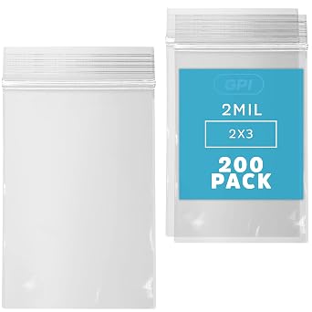 GPI Clear Plastic Reclosable ZIP Poly Bags, Case of 200, 2-mil Thick, 2 Inch x 3 Inch, For Travel, Storage, Shipping