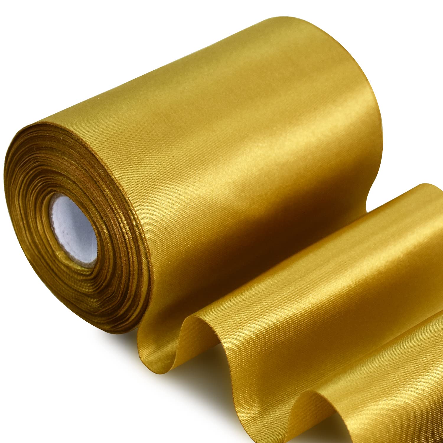 TONIFUL Wide Satin Ribbon, Coloured Fabric Ribbon for Gift Ribbon, Opening the Bow, Large Opening of Ribbons, Chair, Wedding, Party, Decoration, Valentine's Day, Christmas, Dark Gold, 10 cm x 20 m