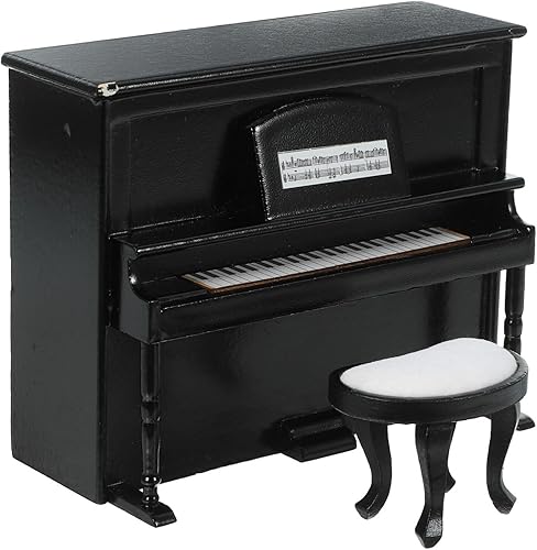 GANAZONO 1 juego de piano de casa de muñecas 112 en miniatura de simulación de madera vertical con taburete para fotos de casa de muñecas,