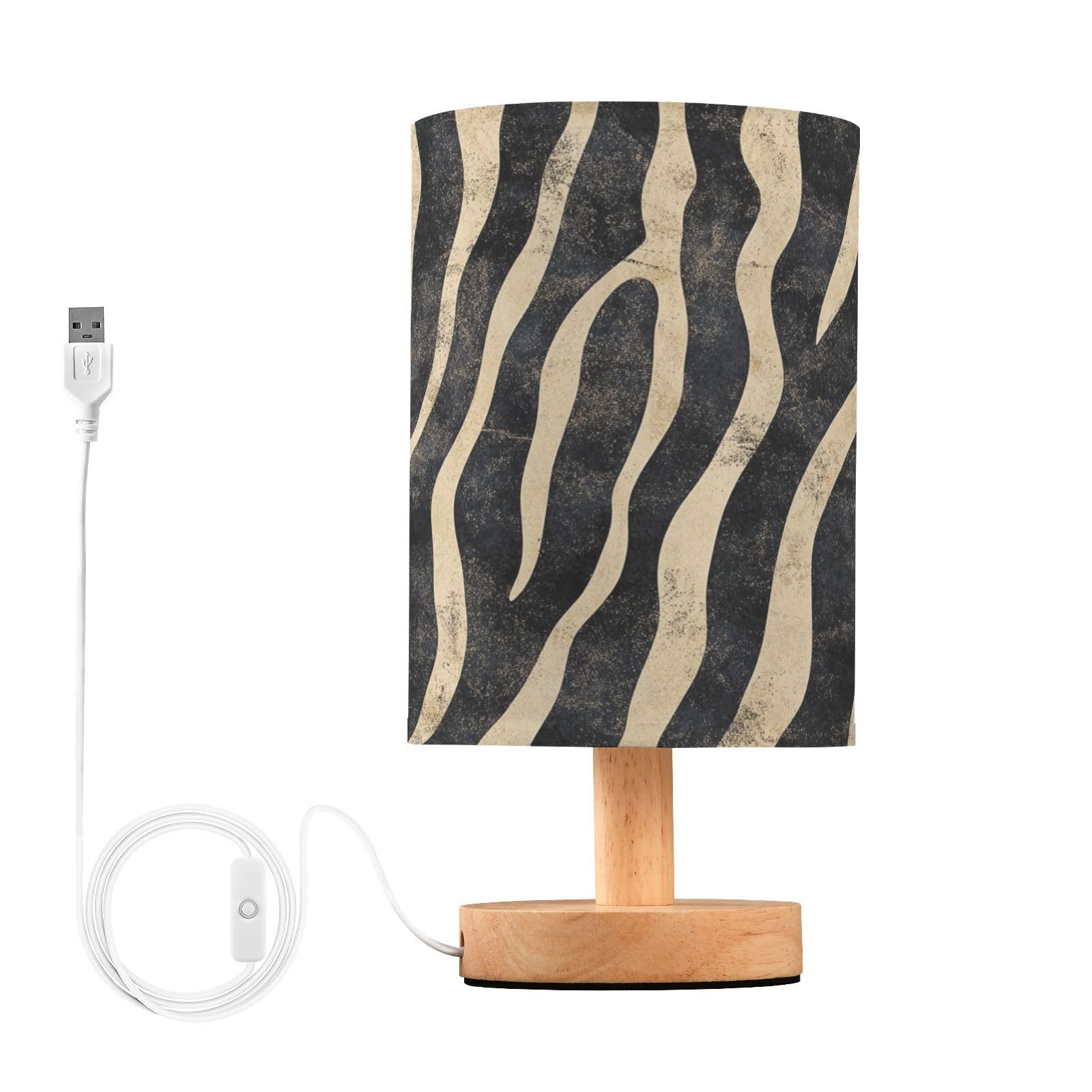 Ttgoth A Zebr Print Bedside Table Lamp For Bedroom Small Nightstand Lamp Led Desk Lamp With Usb Ports Nd Fabric Shade For Living Room, Dorm, Home, Office