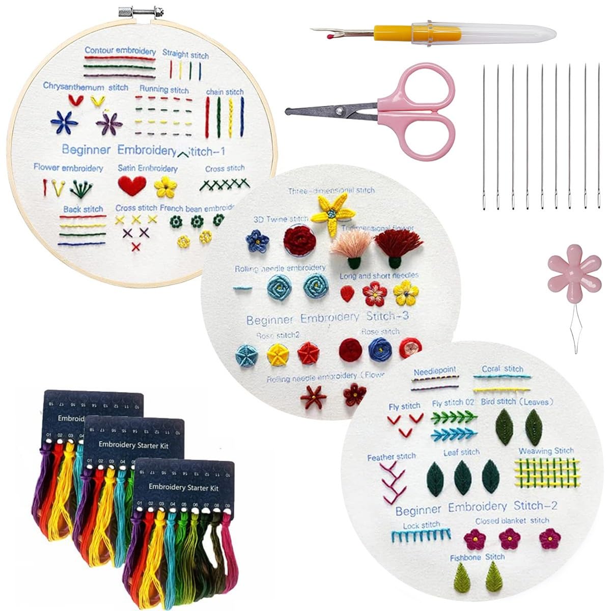 SQIANKUN Kit Bordado Kit de práctica punto bordado DIY, iniciador Bordado hecho a mano for principiantes, técnicas habilidad a(C)