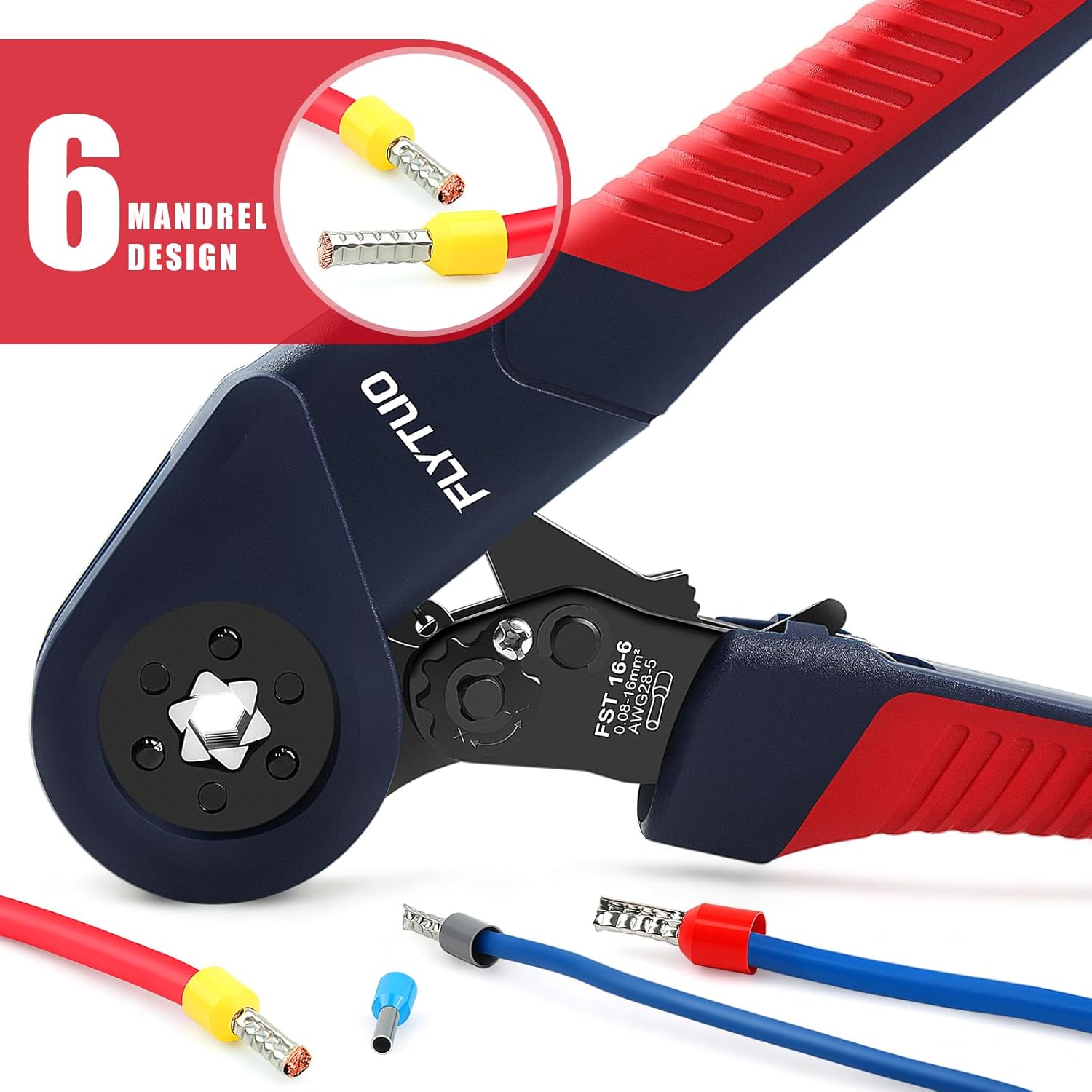 Hexagonal Ferrule Crimping Tool Set, 6 Sides Labor-Saving Crimp Pliers 0.05-16mm²(AWG 28-5), New Designed Self-Adjustable Ratchet Crimping Tool for Cable End Sleeves and Wire Ferrules