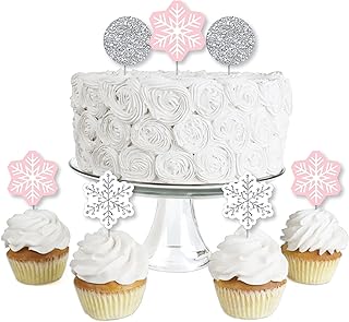 Big Dot of Happiness Pink Winter Wonderland- Dessert Cupcake Toppers - Holiday Snowflake Birthday Party or Baby Shower Cle...