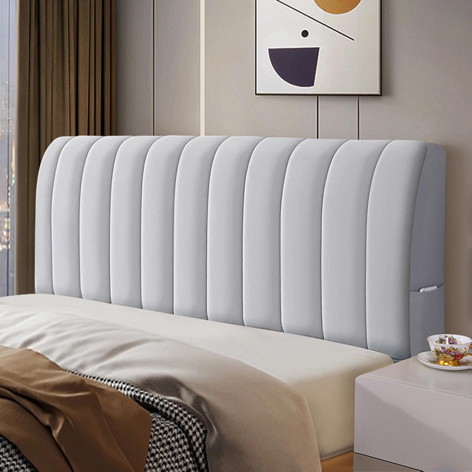 WSKCXHD Upholstered Headboard Cover Modern Headboard Slipcover Versatile All-Season Easy To Install Dustproof Elastic,A,150cm(59in)