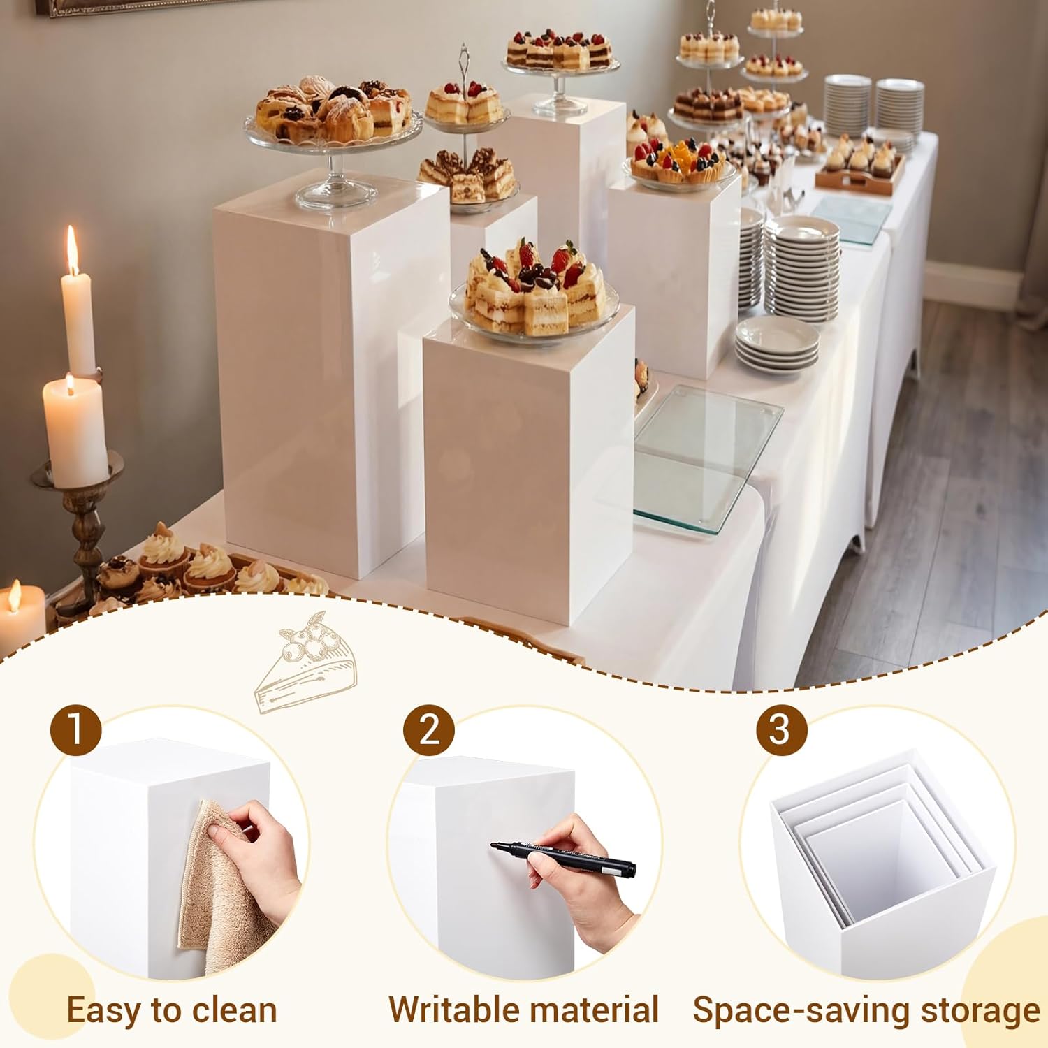 BreezeHug 4 Pcs Extra Large Buffet Risers, Acrylic Food Risers for Buffet Table Display Stand Shelf White Cube Nesting Boxes for Catering Dessert Collectibles Jewelry(17.7",16.7",15.7",14.7")