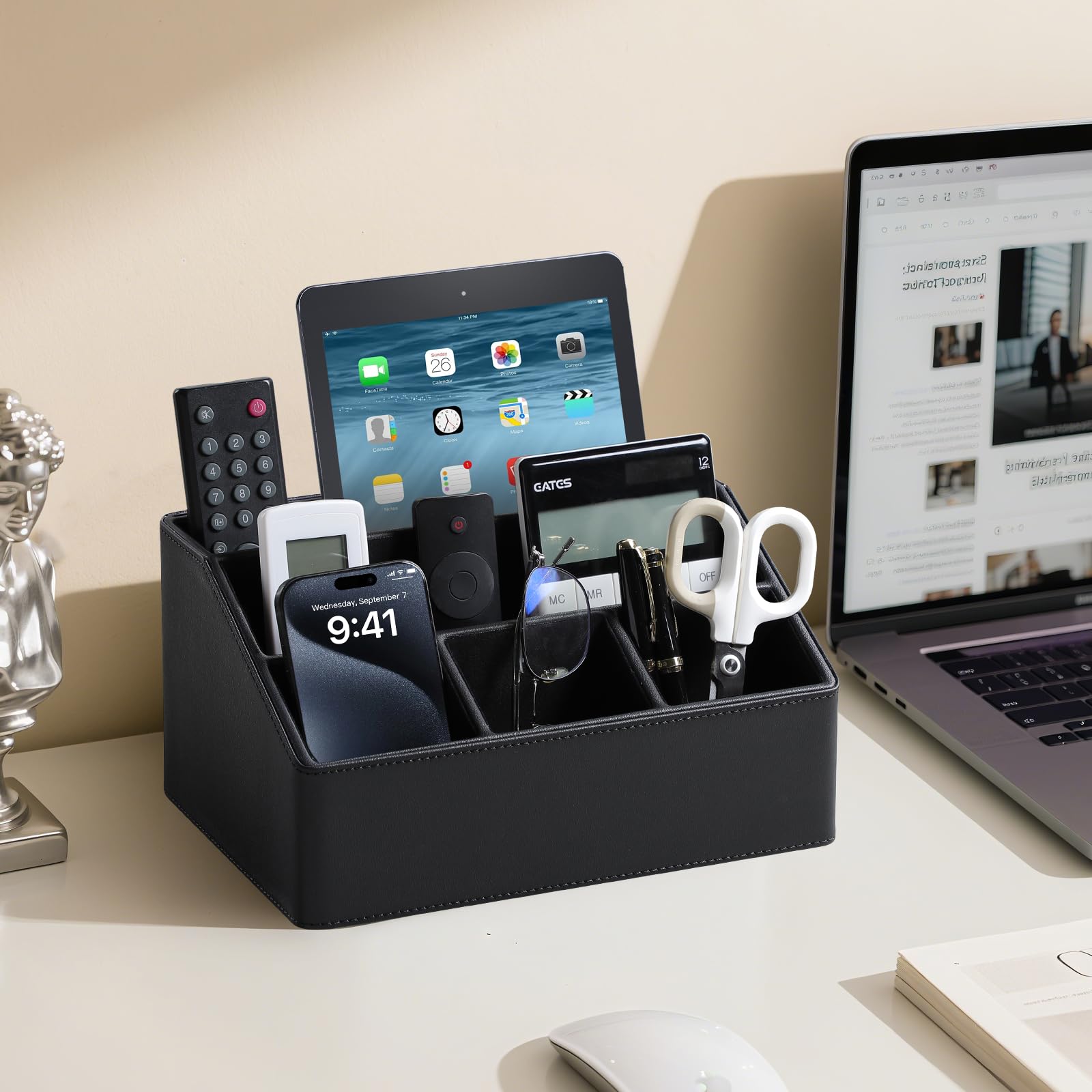 Amazon.com : MEIBOOCH PU Leather Desk Organizer, Luxury Remote